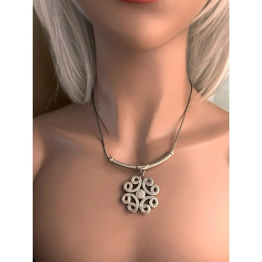 Brighton Celtic Collar Necklace Interlok Medallion Swarovski Crystal Reversible
